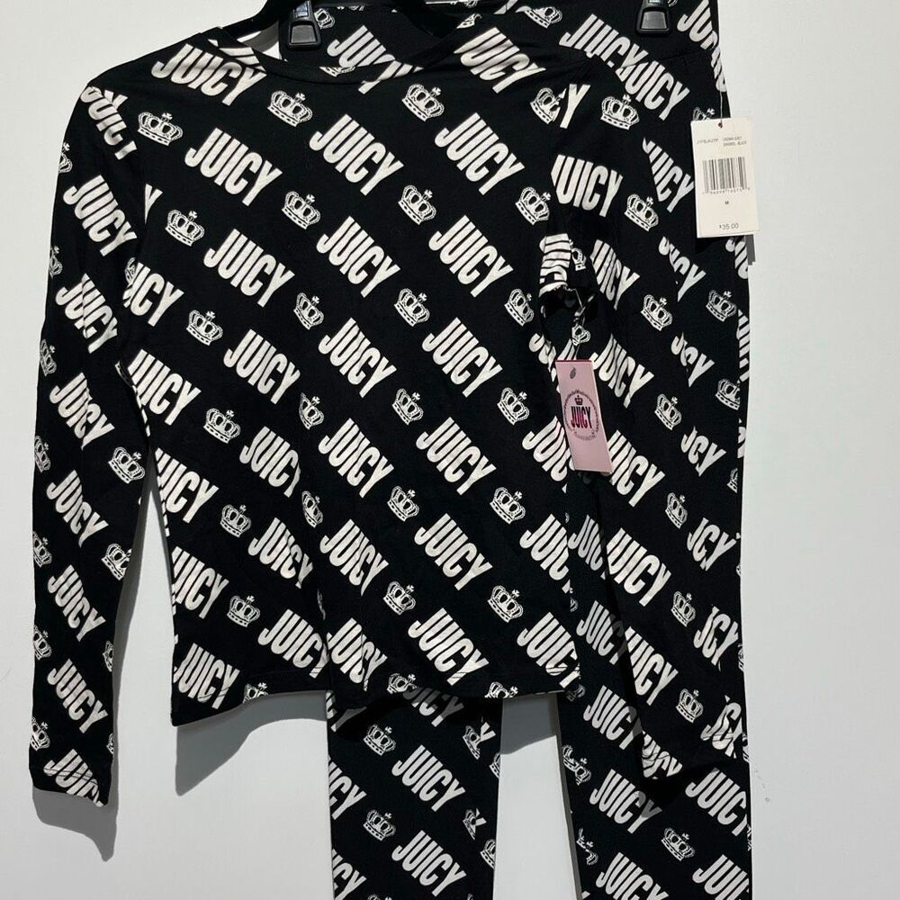 Juicy Couture Black White Long Sleeve‎ Top and Leggings Set Small Medium NWT